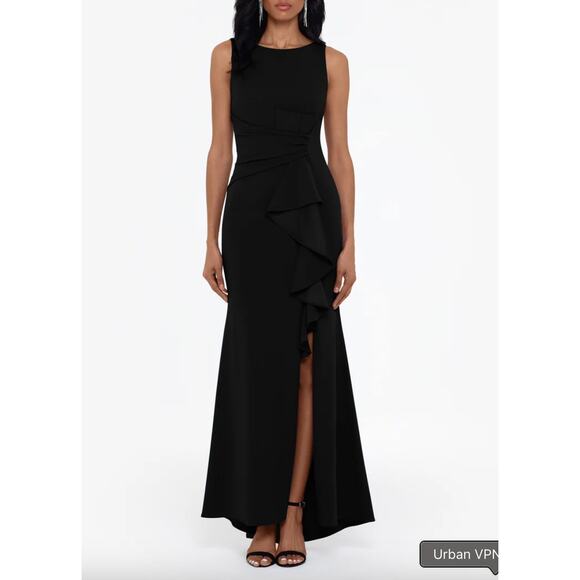 Betsy & Adam Dresses & Skirts - Betsy & Adam "Christine" Scuba Crepe Ruffled Bow Gown in Black Size 8